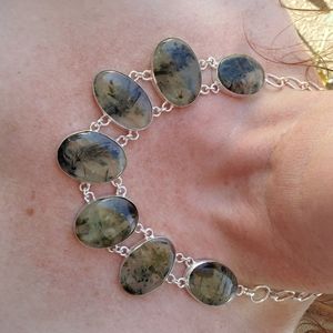 New Amazing Huge Prehnite Silver Statement Necklace.